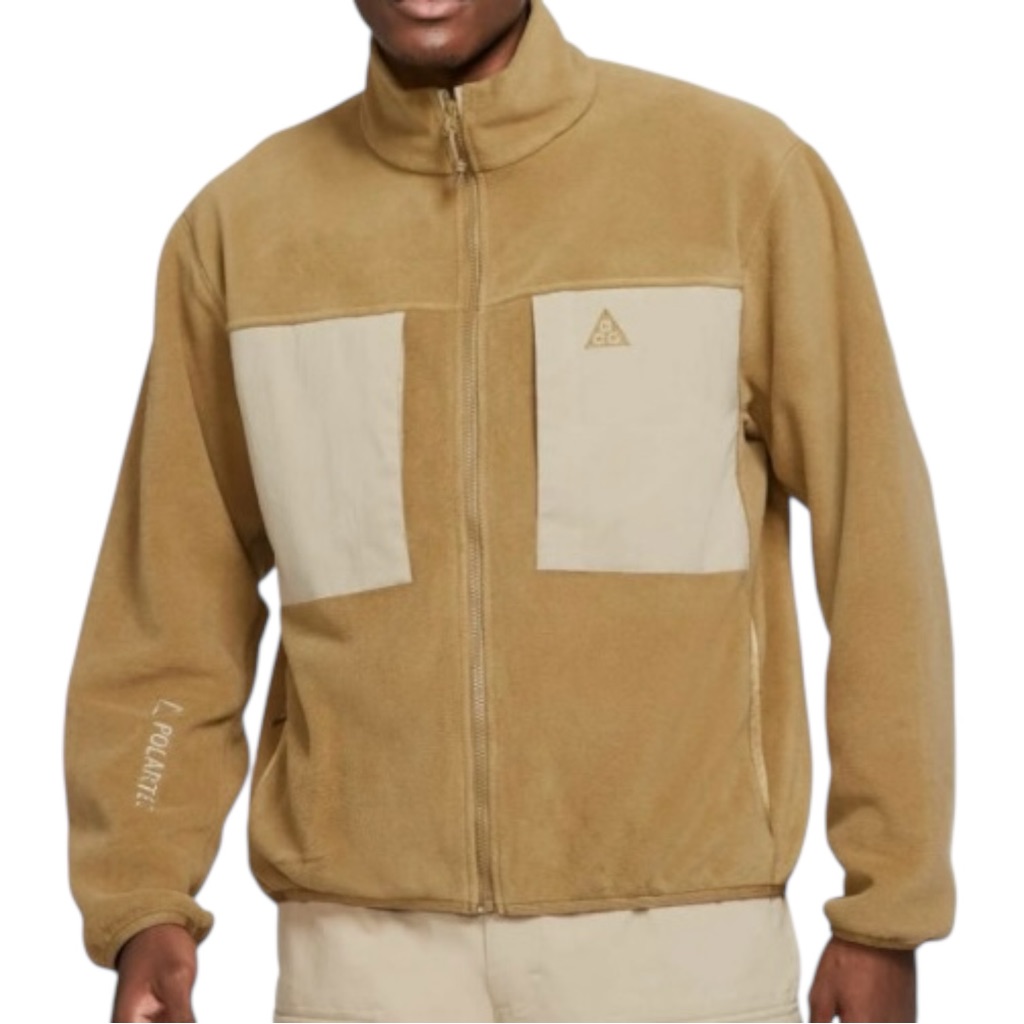Nike Acg Wolf Tree Polar Tec Fleece Jacket Mens Size S Full Zip Sherpa Beige